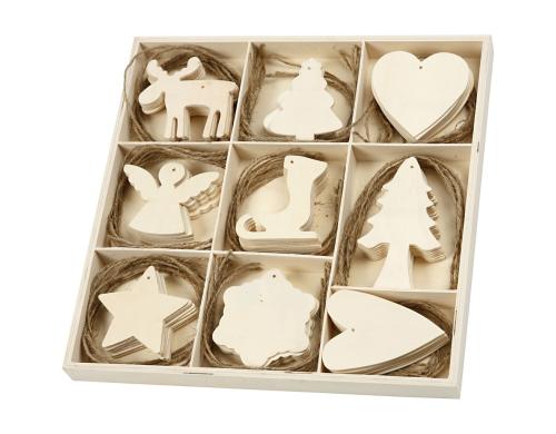 Creativ Company Weihnachtsanhnger aus Holz 72 Stck, 9 Designs, 7 - 8 cm