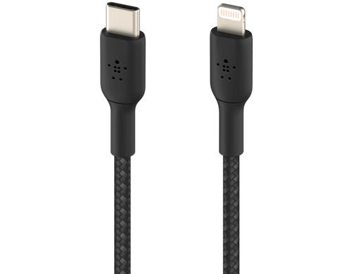 Belkin BOOST CHARGE USB-C-Lightning 2m ummantelt, schwarz