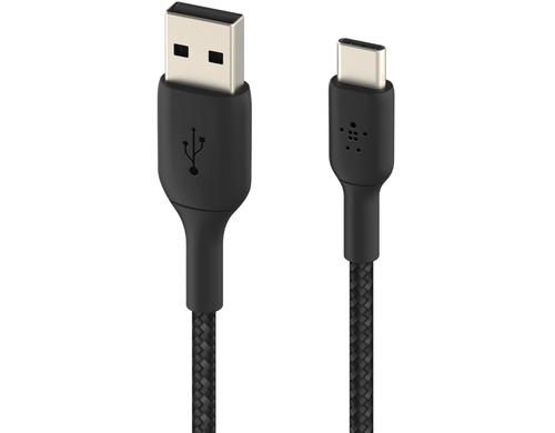 Belkin BOOST CHARGE USB-C/USB-A 1M ummantelt, schwarz