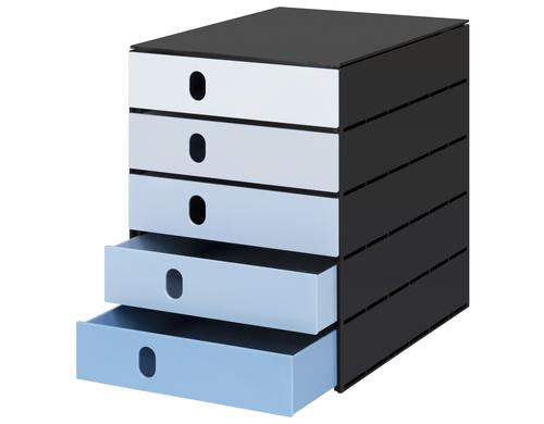 Styro Schubladenbox styroval pro color flow 5 Schubladen, blau / schwarz