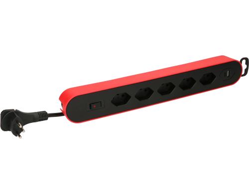 Max Hauri  Steckenleiste Design Line 6x T13 S, USB A+C 3.4A, 2.2m Zul., rot