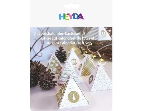 Heyda Adventskalender-Set gold/weiss 24 Stck, inkl. 6 m Baumwoll-Kordel
