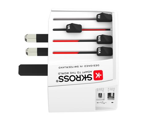SKROSS World-Reiseadapter MUV USB(A/C) 2.4A 2 polige Gerte, integriertes USB Ladegert
