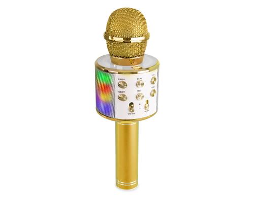 MAX KM15G Karaoke Mikrofon mit LED, BT, MP3, gold