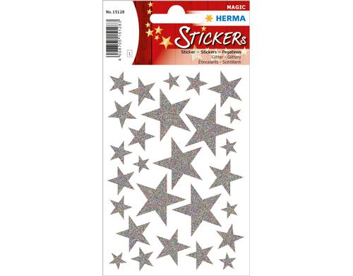Herma Weihnachtssticker Sterne silber 1 Blatt, 27 Sticker