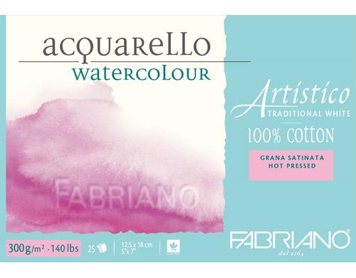 Fabriano Aquarellp. Artistico Trad.White 300g/m2, 25 Bl, Heiss gepresst, 12.5x18 cm