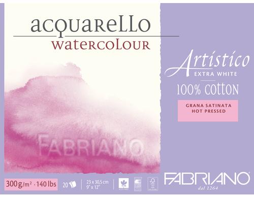 Fabriano Aquarellp. Artistico Extra White 300g/m2, 20 Bl, Heiss gepresst, 23x30.5 cm