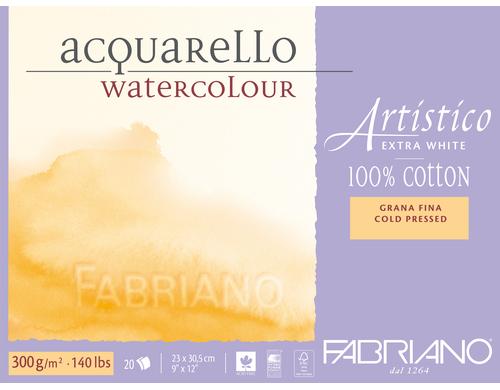 Fabriano Aquarellp. Artistico Extra White 300g/m2, 20 Bl, Kalt gepresst, 23 x 30.5cm