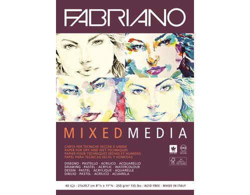Fabriano Knstlerpapier Mixed Media A4 250g/m2, 40 Bl, natrliche Krnung