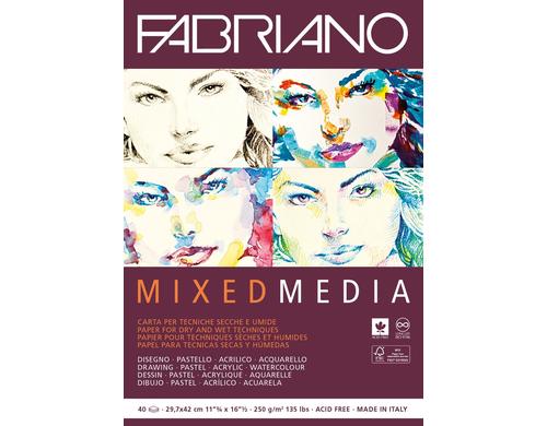 Fabriano Knstlerpapier Mixed Media A3 250g/m2, 40 Bl, natrliche Krnung