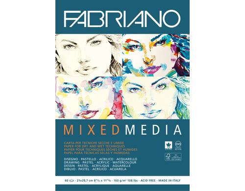 Fabriano Knstlerpapier Mixed Media A4 160g/m2, 60 Bl, natrliche Krnung