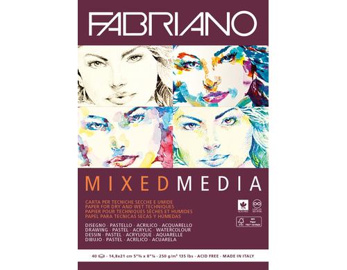 Fabriano Knstlerpapier Mixed Media A5 250g/m2, 40 Bl, natrliche Krnung