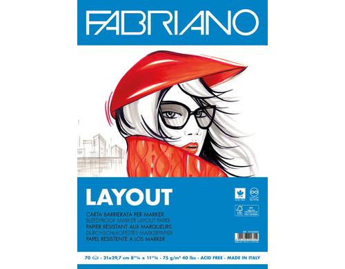 Fabriano Knstlerpapier Layout A4 75g/m2, 70 Bl, Glatte Oberfl. fr Marker
