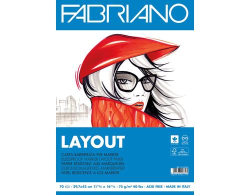 Fabriano Knstlerpapier Layout A3 75g/m2, 70 Bl, Glatte Oberfl. fr Marker