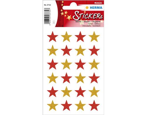 Herma Weihnachtssticker Sterne 1 Blatt, 24 Sticker, mit Glitter