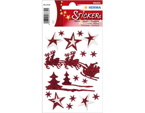 Herma Weihnachtssticker Schlittenfahrt 1 Blatt, 18 Sticker, mit Glitter