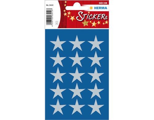 Herma Weihnachtssticker Sterne silber 22 mm 3 Blatt, 45 Sticker