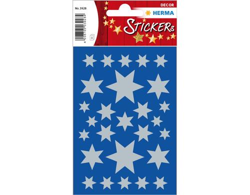 Herma Weihnachtssticker Sterne silber 3 Blatt, 81 Sticker