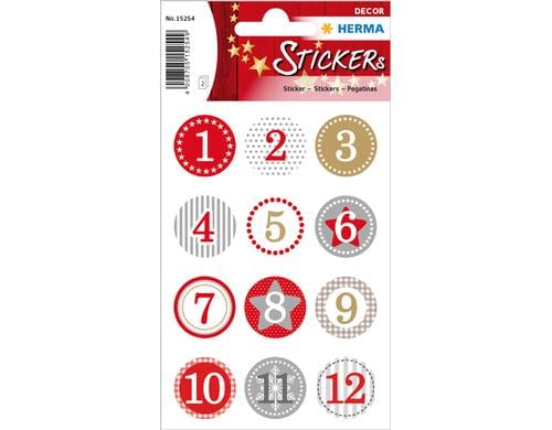 Herma Adventskalender-Zahlen 2 Blatt, 24 Sticker, rot/gold