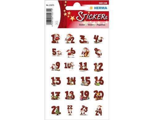 Herma Adventskalender-Zahlen Lebkuchen 3 Blatt, 72 Sticker, rot/weiss