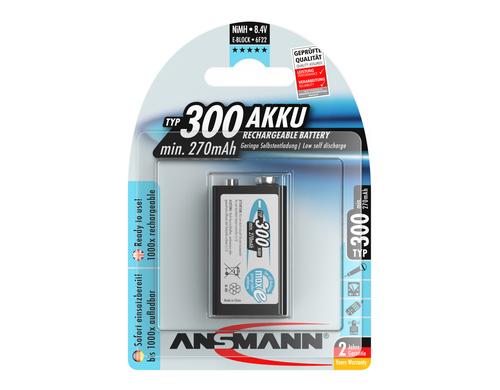 Ansmann Akku 9V Eblock NIMH 300 1er min. 270 mAh, 8.4V, maxE Technologie