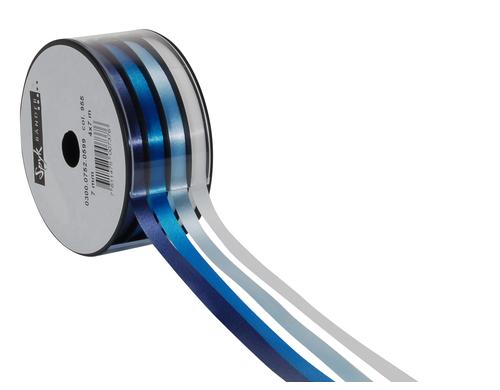 Spyk Geschenkband Kombispule Polyband blau-weiss, 4 x 7mm x 7m