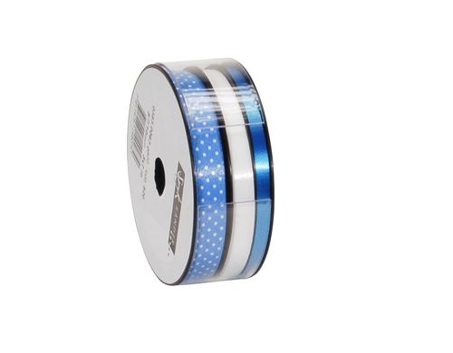 Spyk Geschenkband Kombispule Punkte Polyband blau-weiss, 4 x 7mm x 7m