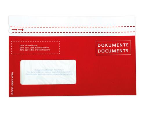 Elco Quick Vitro Dokumententaschen rot aus Papier, C5/6, Fenster links 250 Stk
