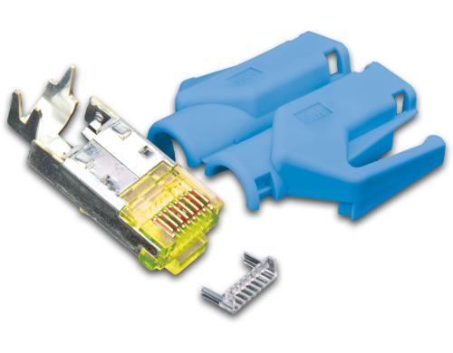 Hirose Stecker TM31, 50er, KAT6A (ISO/IEC) inkl. Knickschutztlle, blau