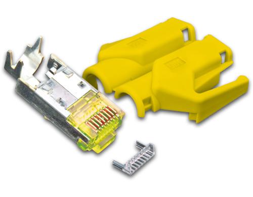 Hirose Stecker TM31, 50er, KAT6A (ISO/IEC) inkl. Knickschutztlle, gelb