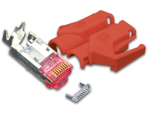Hirose Stecker TM31, 50er, KAT6A (ISO/IEC) inkl. Knickschutztlle, rot