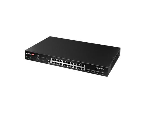 Edimax Pro GS-5424PLX: 24 Port PoE+ Switch 4xSFP+, PoE+ (450Watt Budget), ONVIV komp.
