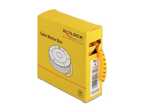 Delock Kabelmarker-Box, Nr.4, 500 Stck Kabelmarker mit Nummer 4, 500 Stk, Gelb