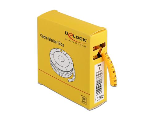 Delock Kabelmarker-Box, Nr.8, 500 Stck Kabelmarker mit Nummer 8, 500 Stk, Gelb