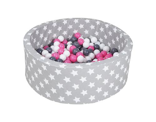 Bllebad soft - Grey white stars 300 balls creme/grey/rose