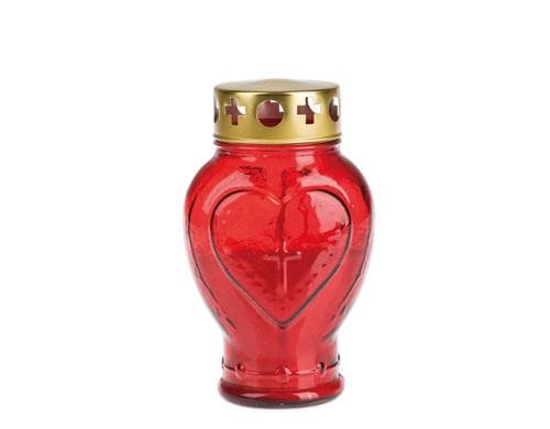 Opiflor Grablaterne Charles aus Glas, Rot Herzform, Sockel  5.5 cm,  9x14.5 cm