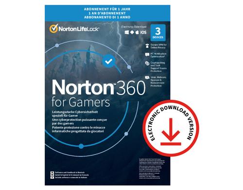 Norton 360 for Gamers ESD, Vollversion, 3 PC, 1J, ML