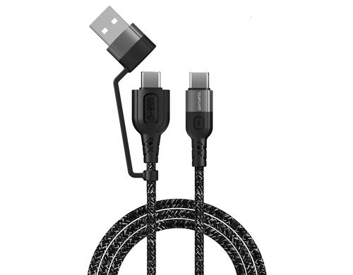 4smarts USB Ladekabel,CA, monochrom, 1.5m Textil,2in1, USB-A/C - USB-C