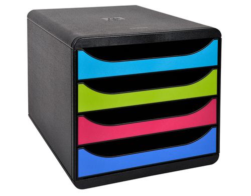 Exacompta Schubladenbox BIG-BOX A4+ schwarz/farbig, 4 Schubladen