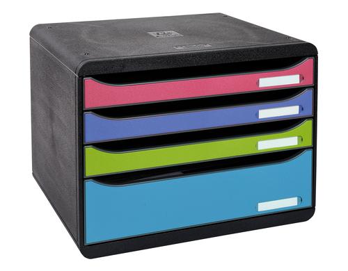 Exacompta Schubladenbox BIG-BOX PLUS MAXI schwarz/farbig, 4 Schubladen, Quer