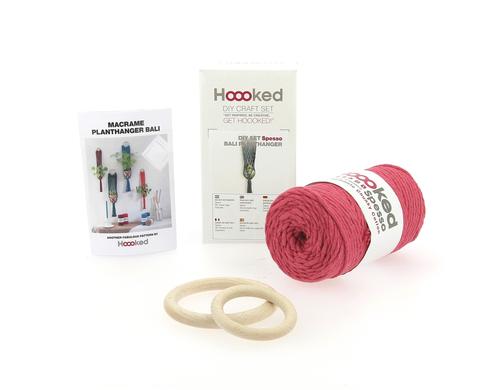 Hoooked Set Pflanzenhnger Bali Coral 1 x 500 g Knuel, 2 Holzring 10cm+7cm)
