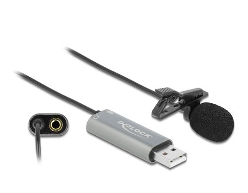 Delock USB Krawatten/Lavier Mikrofon, 2m Omnidirektional, 24Bit/192Khz, 3,5mm Klinke