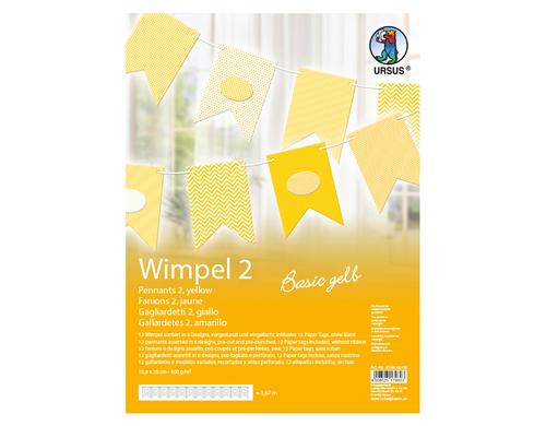 URSUS Girlande Uni inkl. 12 Paper Tags Lnge 1.67 m, 300g/m2, 12 Wimpel, gelb