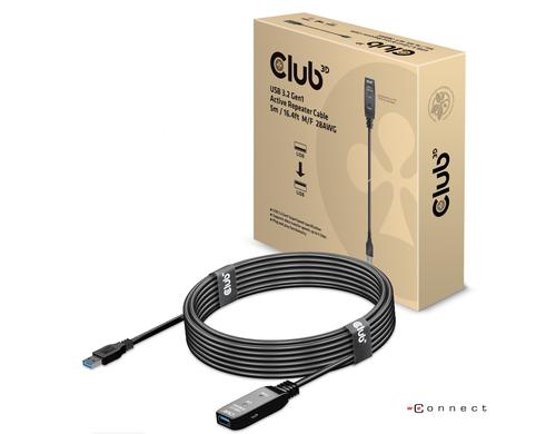 Club 3D, Repeater-Kabel USB 3.2 Gen1, aktiv 5.0 Meter, m/f