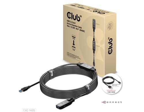 Club 3D, Repeater-Kabel USB 3.2 Gen1, aktiv 10.0 Meter, m/f