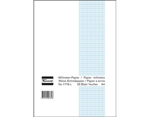 Favorit Millimeterpapier-Block weiss, Netzfarbe blau, 210x297mm, 25 Blatt