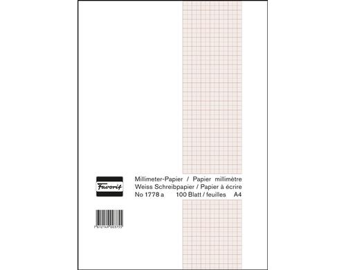 Favorit Millimeterpapier-Block weiss, Netzfarbe braun, 210x297mm, 10 Blatt
