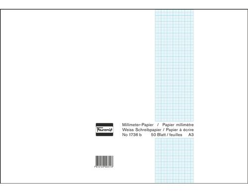 Favorit Millimeterpapier-Block weiss, Netzfarbe blau, 420s297mm, 50 Blatt