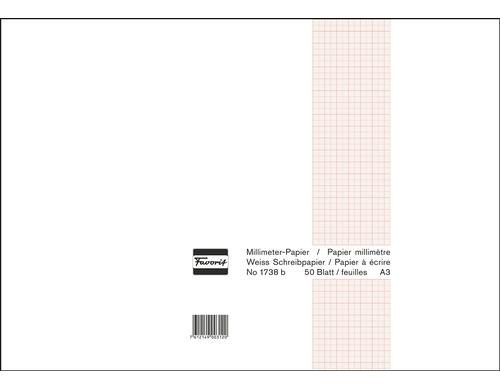 Favorit Millimeterpapier-Block weiss, Netzfarbe braun, 420x297mm, 50 Blatt