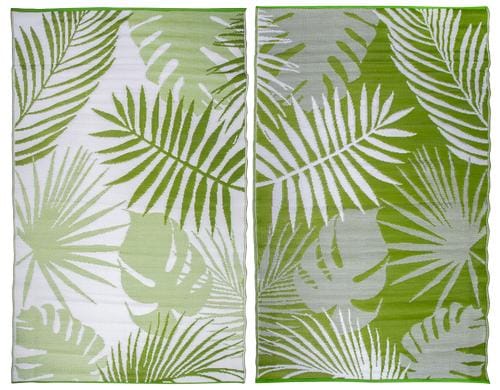 Esschert Design OutdoorTeppich Dschungelbl. PP, Grn-Weiss, 241x151.5x0.3 cm (LxBxH)
